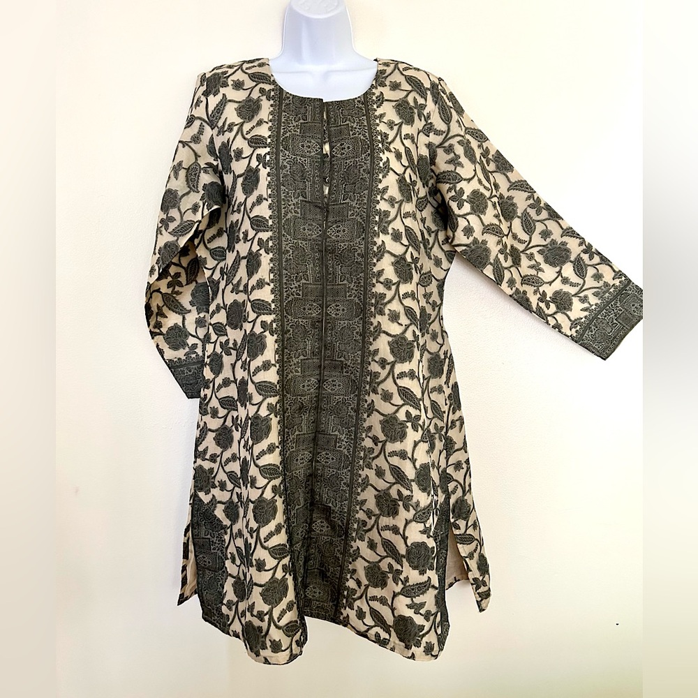 VINTAGE Raw Silk Print Kurta / Dress / Size L